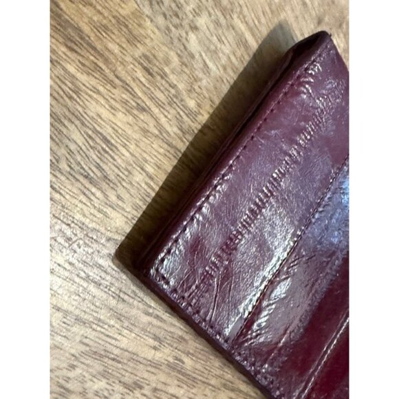 Genuine Eel Skin Leather Wallet BiFold Dark Wine Red Unisex Vintage Burgundy GUC - Picture 5 of 7